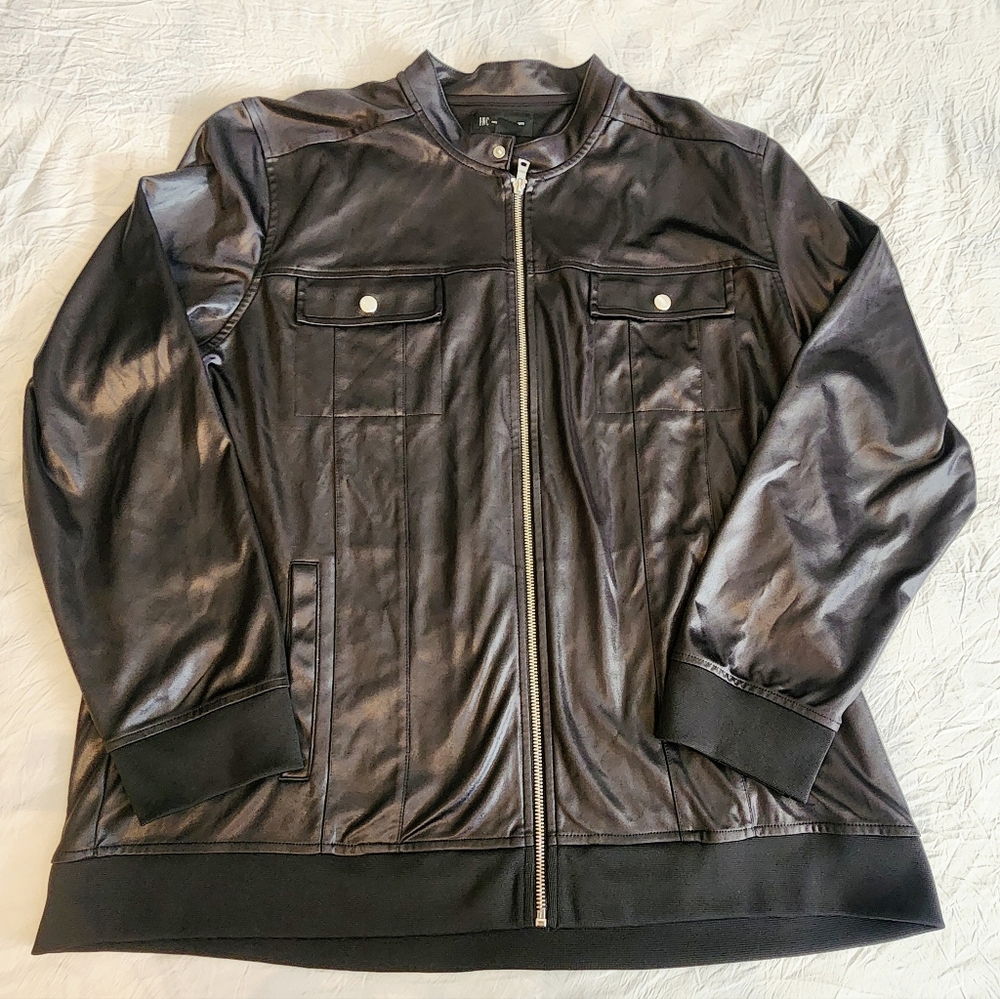INC International Concepts Jacket Men XXL 2XL Black Full Zip Faux Leather look